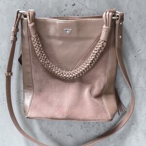 Sam Edelman Monica Leather Bucket Bag Taupe Brown Braided Handle Crossbody